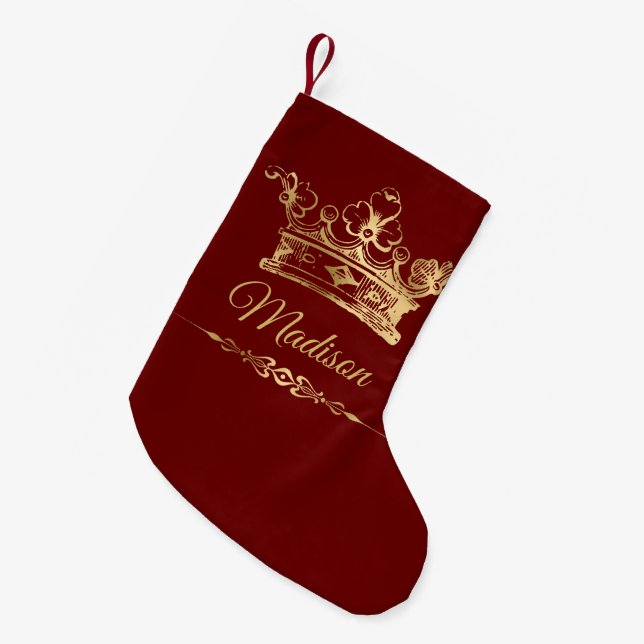 Meia De Natal Pequena Coroa Dourada Personalizada (Frente (Pendurada))