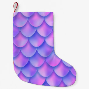 Meia De Natal Pequena Coroa holográfica de sereia, textura vibrante de f