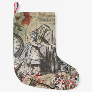 Meia De Natal Pequena Cortina Clássica de Arte das Aventuras de Alice no