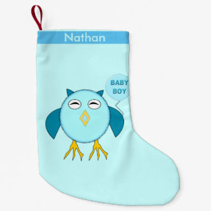 Meia De Natal Pequena Coruja de Bebê Azul e Bonitinho Personalizada de N