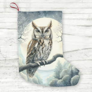 Meia De Natal Pequena Coruja de Ecrã de Arte de Aquarela