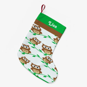Meia De Natal Pequena Coruja de nome personalizado com padrão