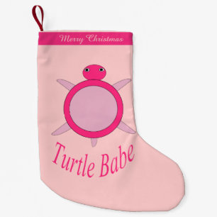 Meia De Natal Pequena Costura de Babe de Tartaruga Rosa Bonita