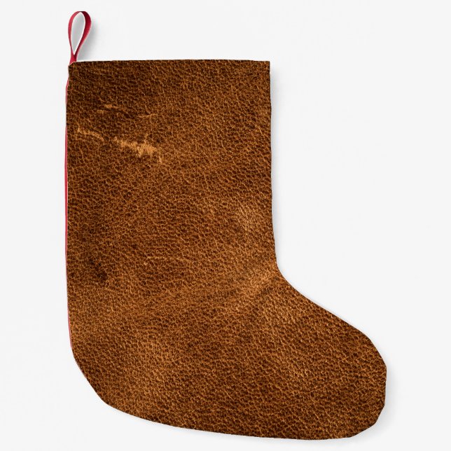 Meia De Natal Pequena Couro castanho (Frente)