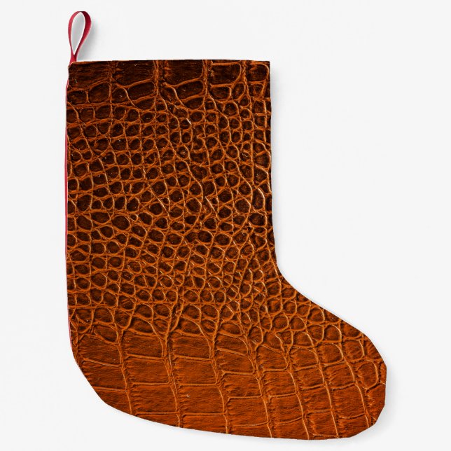 Meia De Natal Pequena Couro-crocodilo castanho (Frente)