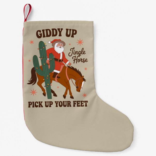 Meia De Natal Pequena Cowboy Giddy Up Jingle Horse Pegar Seus Pés (Frente)