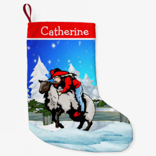 Meia De Natal Pequena Cowgirl do Rodeio Ocidental Kid Mutton Buster Scen