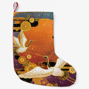 Meia De Natal Pequena Crane Bird Chrysanthemum Padrão Japonês