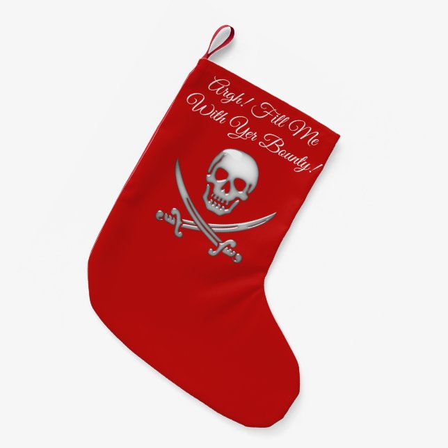 Meia De Natal Pequena Crânio e Espadas Piratas (Frente (Pendurada))