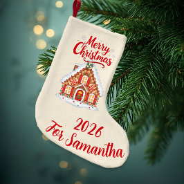 Meia De Natal Pequena Cream Gingerbread House Christmas Stocking