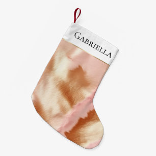 Meia De Natal Pequena Cream Rosa Tan Southwest Cowgirl Cowhide