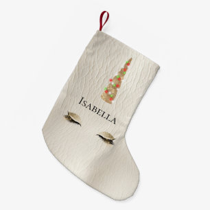 Meia De Natal Pequena Cream Sparkle Dourado Glam Unicorn