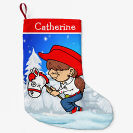 Meia De Natal Pequena Criança De Cowgirl Ocidental Na Cena De Inverno Do