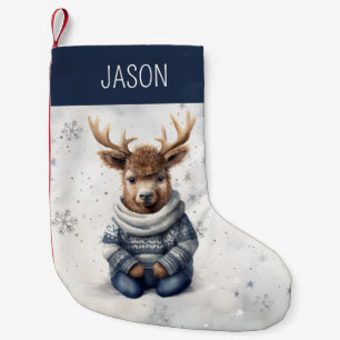 Meia De Natal Pequena Crianças Escuras Nome Personalizado Blue e Red Rei