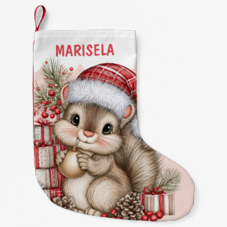 Meia De Natal Pequena Crianças Esquilos Meninas Fofas Nome Personalizado