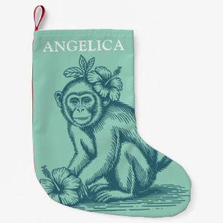 Meia De Natal Pequena Crianças Macacos Tropicais Nome Personalizado Fofo