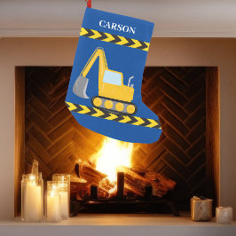 Meia De Natal Pequena Crianças Personalizadas Veículos de Construção Blu