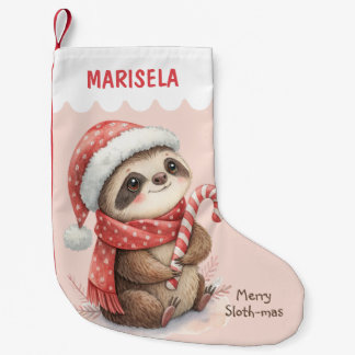 Meia De Natal Pequena Crianças Sloth Kids Fofas Nome Personalizado Rosa 