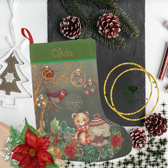 Meia De Natal Pequena Crianças verdes (Kids green stocking)