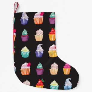 Meia De Natal Pequena Cupcakes de Aquarela: Encantador Fundo Invisível