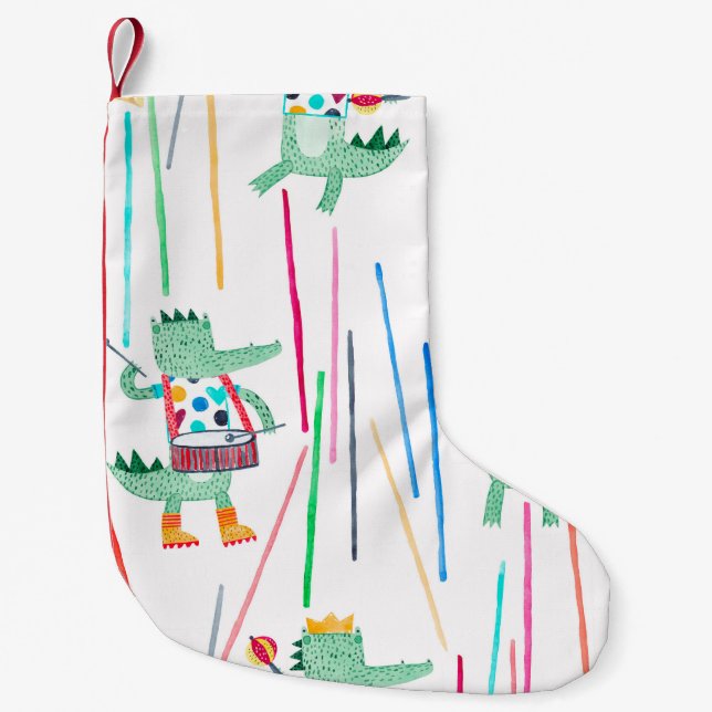Meia De Natal Pequena Cute alligators with musical instruments. Watercol (Frente)