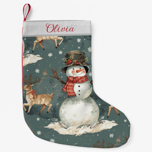 Meia De Natal Pequena Cute Christmas Cartoon Snowman  (Frente)