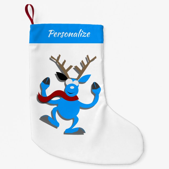Meia De Natal Pequena Cute & Funny Reindeer Cartoon Christmas Holiday (Frente)