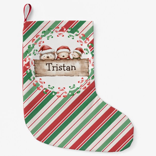 Meia De Natal Pequena Cute Hedgehog Kids (Frente)