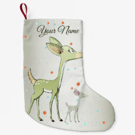 Meia De Natal Pequena Cute Little Green Deers Winter Holidays 