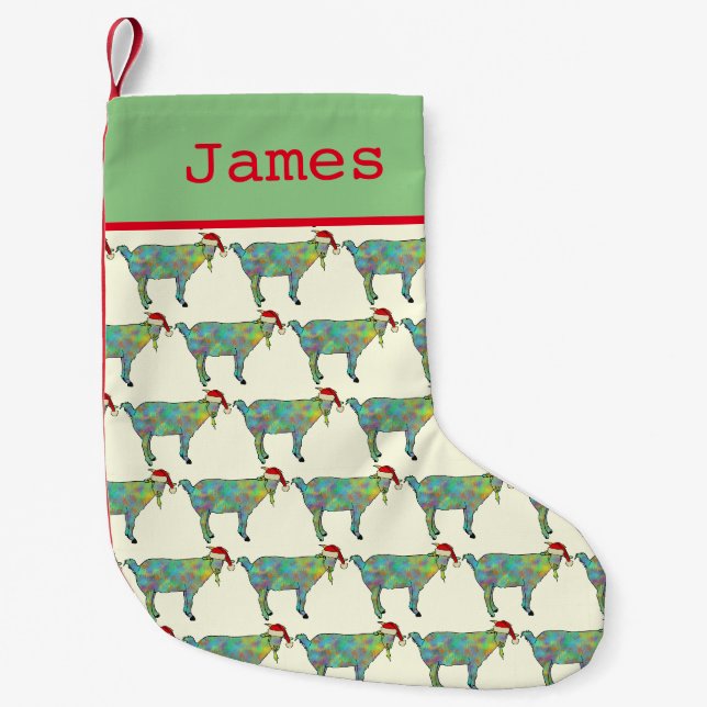 Meia De Natal Pequena Cute Santa Cabra Personalizada  (Frente)