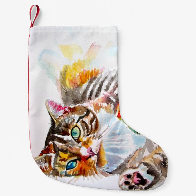 Meia De Natal Pequena Cute Tabby Cat Merry Cats Christmas Stocking (Frente)