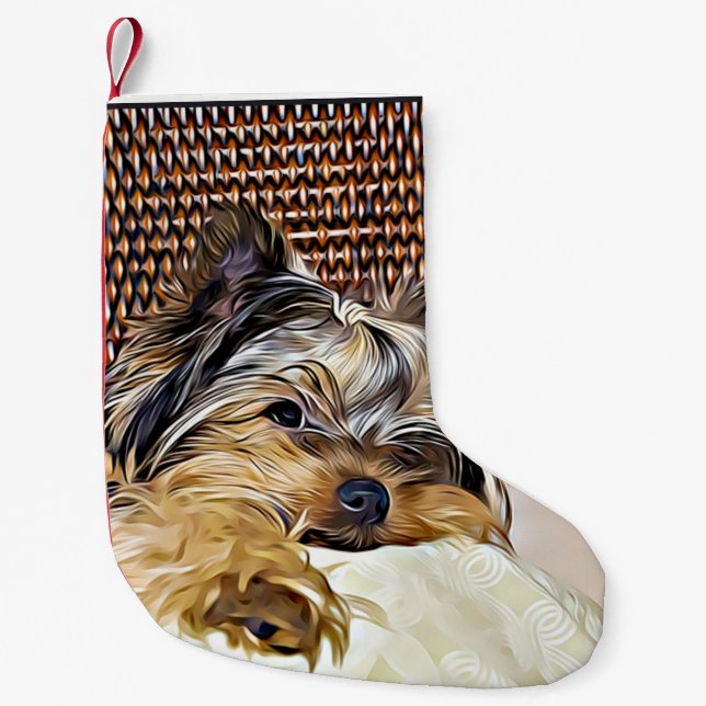Meia De Natal Pequena Cute Teacup Yorkie Yorkshire Terrier Arte Digital (Frente)