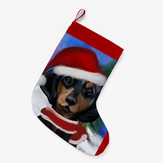 Meia De Natal Pequena Dachshund  (Frente (Pendurada))