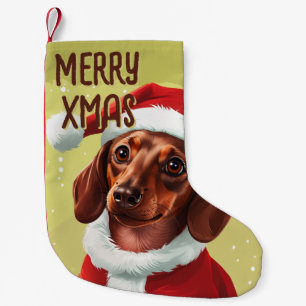 Meia De Natal Pequena Dachshund Com Roupa De Papai Noel - Natal 1