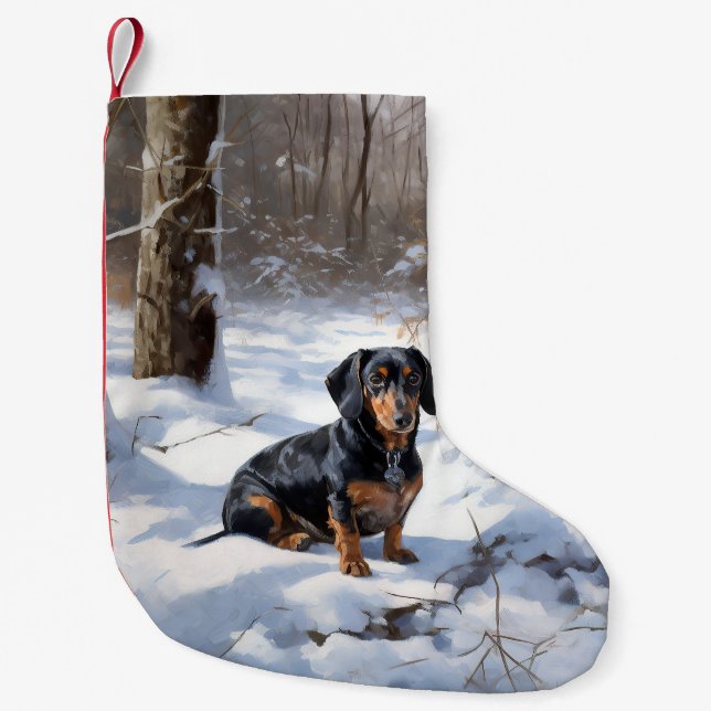 Meia De Natal Pequena Dachshund Deixe Nevar Natal (Frente)