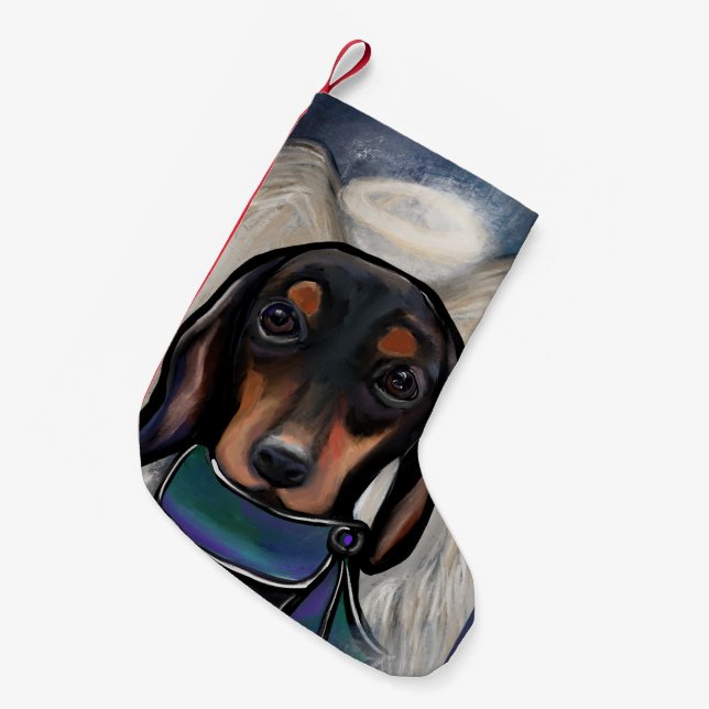 Meia De Natal Pequena Dachshund Preto e Marrom (Frente (Pendurada))