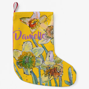 Meia De Natal Pequena Daffodil Watercolor Flowers Nome Floral Stocks