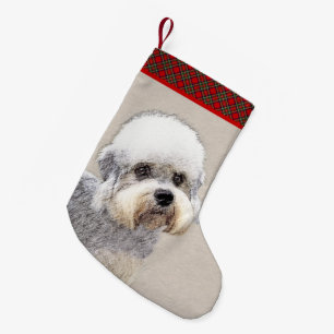 Meia De Natal Pequena Dandie Dinmont Terrier pintando pintura original d