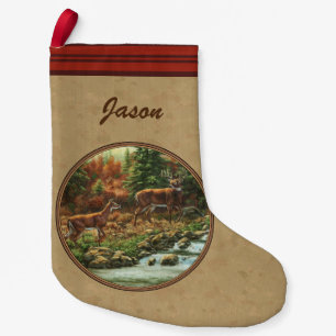 Meia De Natal Pequena Deer and Stream Waterfall Tan