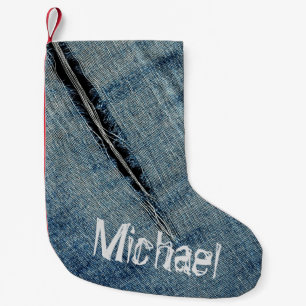 Meia De Natal Pequena Denim estampado - Personalizável