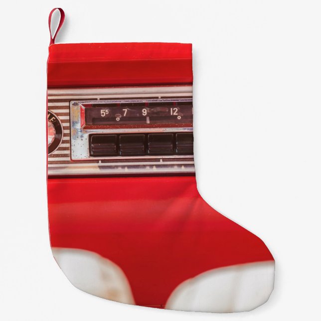 Meia De Natal Pequena Dentro de rádio de carro antigo um carro americano (Frente)