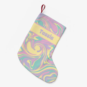 Meia De Natal Pequena Derramar rosa, amarelo, roxo e verde