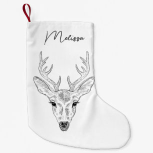 Meia De Natal Pequena Desenho De Arte Da Linha Da Cabeça De Deer Minimal