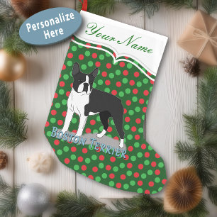 Meia De Natal Pequena Desenho de cachorro Boston Terrier