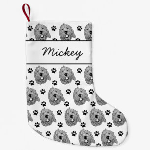 Meia De Natal Pequena Desenho Personalizado Cachorro de Goldendoodle