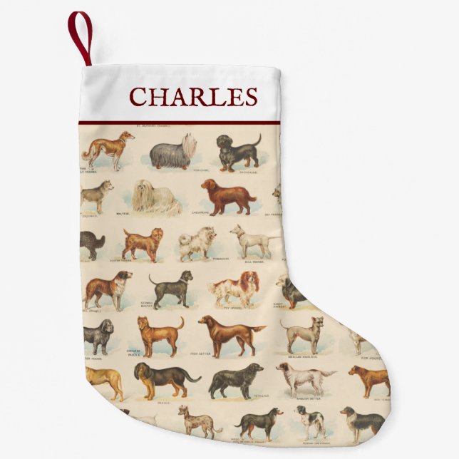 Meia De Natal Pequena Desenhos de Criação de Cachorros de Vintage Person (Frente)