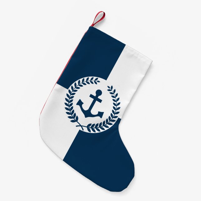 Meia De Natal Pequena Design com tema náutico (Frente (Pendurada))