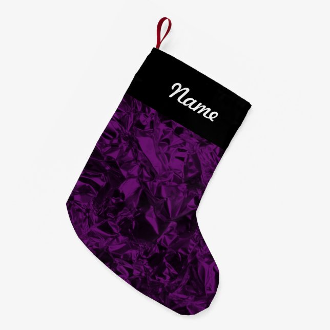 Meia De Natal Pequena Design de folha de alumínio em roxo (Frente (Pendurada))