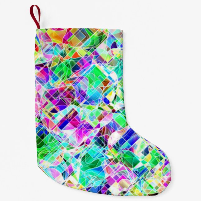 Meia De Natal Pequena design de fragmentos coloridos fofos (Frente)