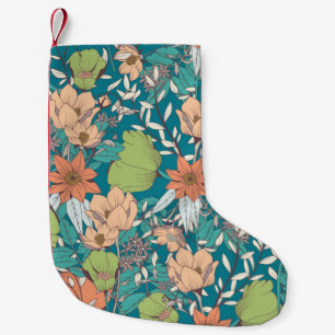 Meia De Natal Pequena Design de padrão sem costura com flores desenhada